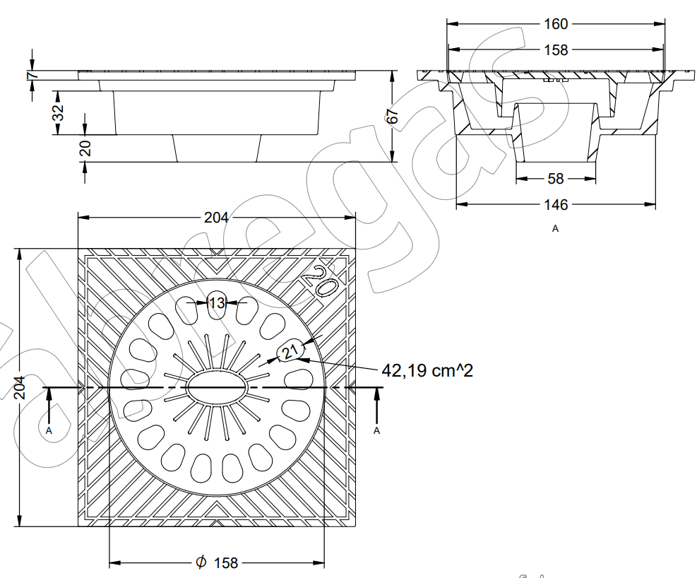 Ralo de Fundição 20x20x8cm B-53 Fabregas - Image 2