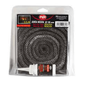 Vedação de Fibra de Vidro Preta PQS Ø10 mm para Lareiras e Fogões